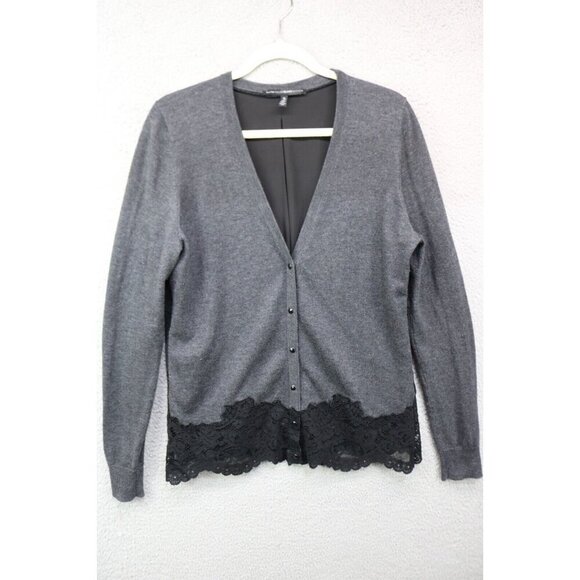 White House Black Market Wool Blend Button Up Lace Sweater-Size M-Whimsigoth - Picture 1 of 11